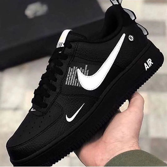 Custom Air Force 1 White Swoosh Font Black