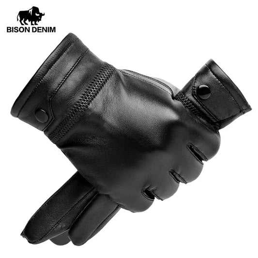 BISON DENIM Herren-Lammfellhandschuhe aus echtem Leder, wärmend, Touchscreen-kompatibel, ultraleicht, winddicht – ideal zum Autofahren