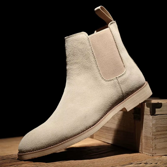 Man Retro Suede Genuine Leather Chelsea Boots Men Fashion Short Ankle Boot Casual British Style High-Top Shoes